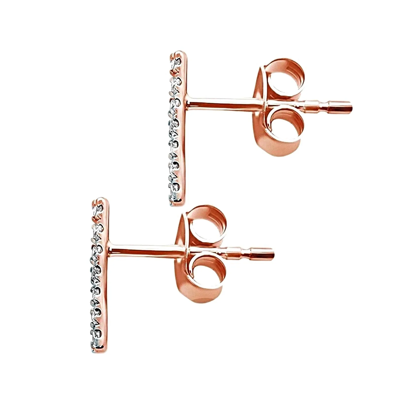 0.12ct Pavé Round Diamonds in 14K Gold Skinny Bar Stud Earrings