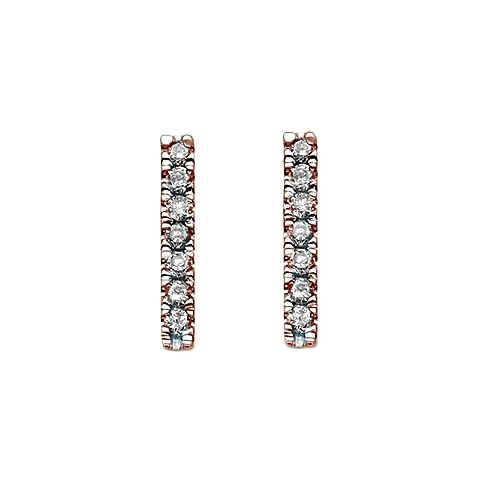 0.12ct Pavé Round Diamonds in 14K Gold Skinny Bar Stud Earrings