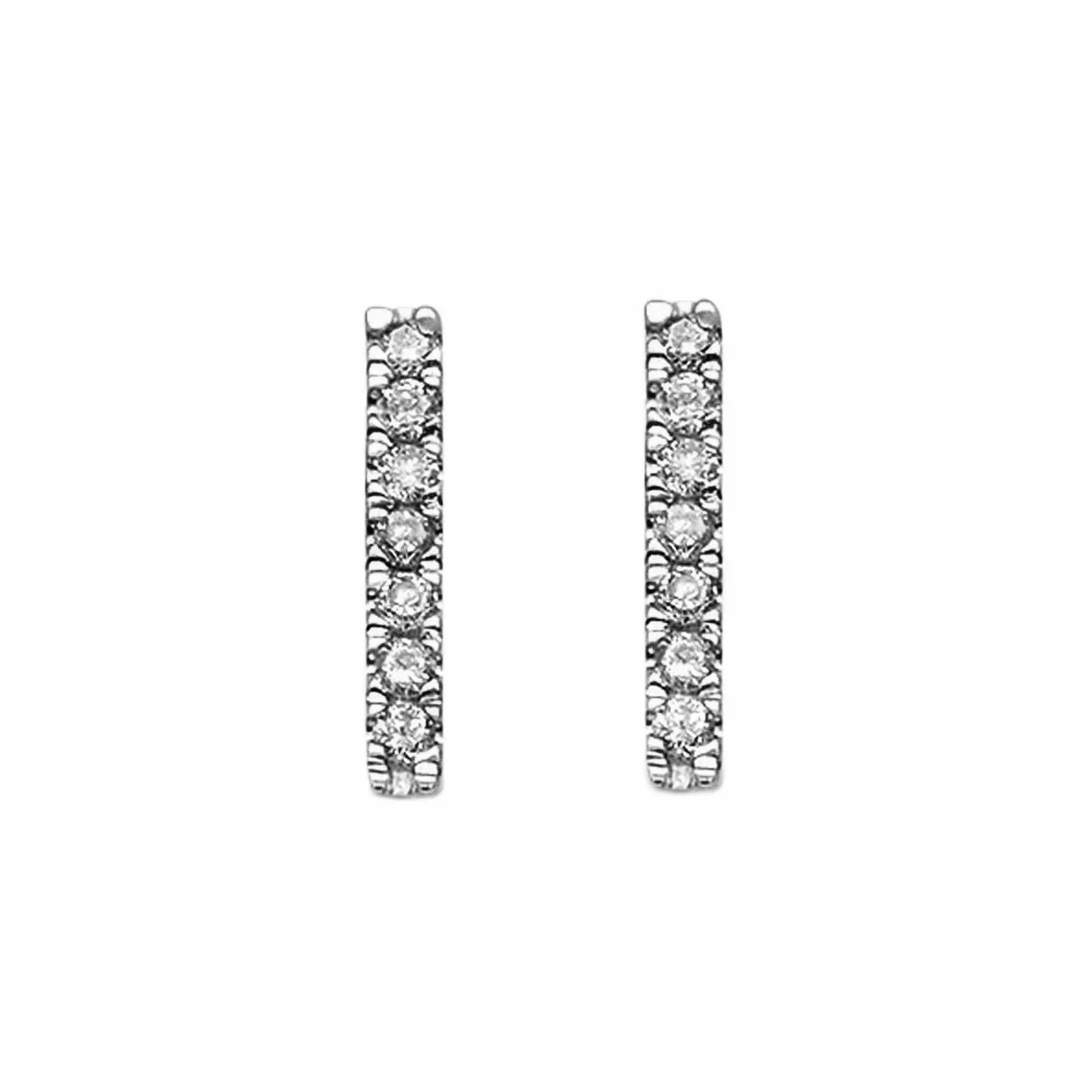 0.12ct Pavé Round Diamonds in 14K Gold Skinny Bar Stud Earrings