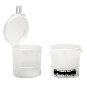 100273 - 90mL Flip Top Snap Lid Urine Specimen Collection Cup with Hinged Interlocking Latch & Temperature Strip (4pack)