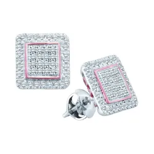 10K White Gold Round Diamond Cluster Square Rose-tone Stud Earrings 1/3 Cttw