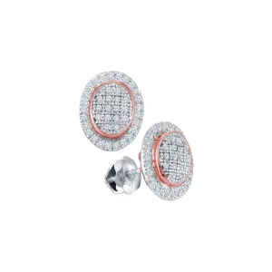 10K White Gold Round Diamond Oval Rose-tone Frame Cluster Earrings 1/4 Cttw