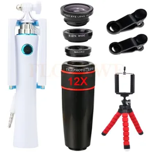 12X Telephoto Zoom Lenses Wide Angle Macro Fisheye Lens Telescope Mobile Tripod Mini Selfie Stick For Mobile Phones