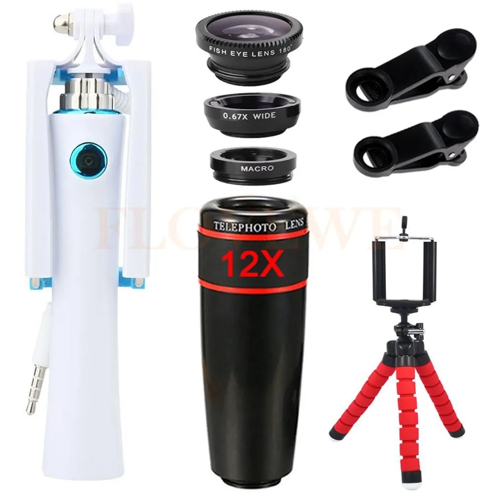 12X Telephoto Zoom Lenses Wide Angle Macro Fisheye Lens Telescope Mobile Tripod Mini Selfie Stick For Mobile Phones