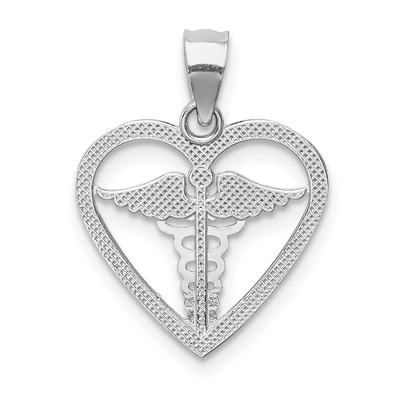 14K White Gold Solid Polished Finish Medical Heart Design Charm Pendant