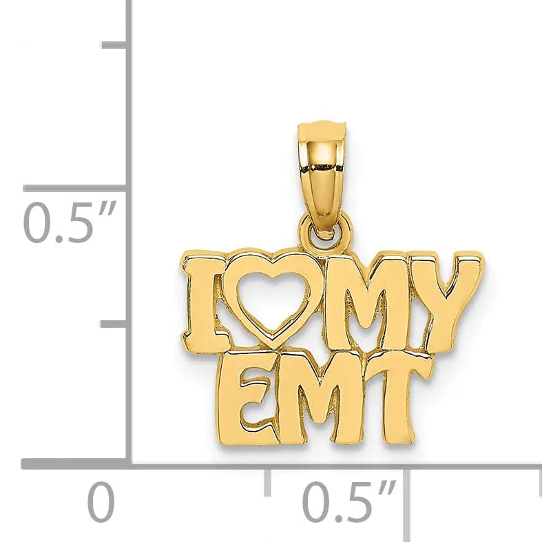 14k Yellow Gold Open Back Polished Finish I LOVE MY EMT Charm Pendant
