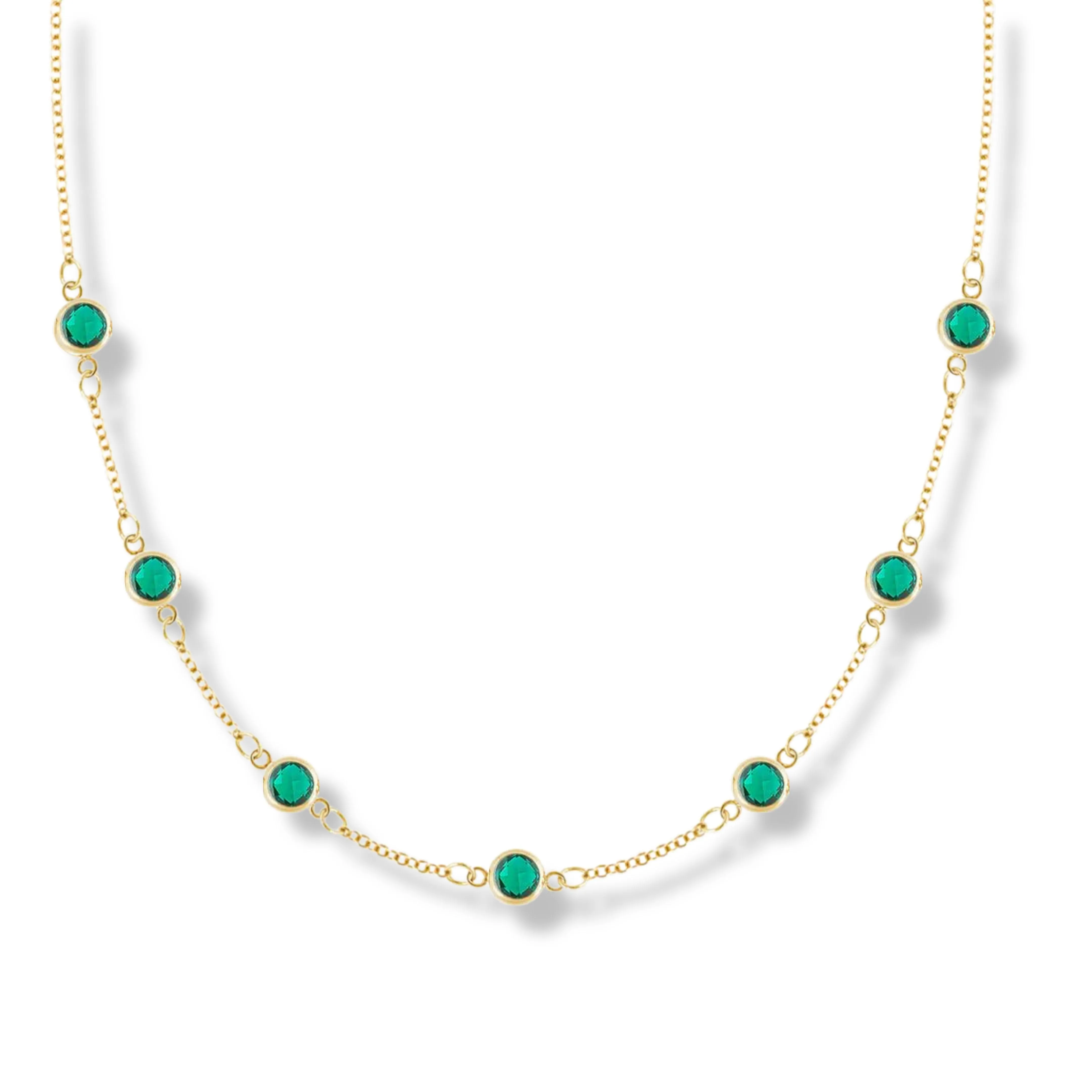 18K Yellow Gold Natural Emerald Necklace
