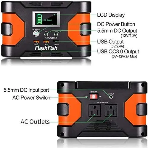 200W Peak 166Wh 45000mAh Flashfish Backup Power Pack 110V 150W Lithium Battery Solar Generator, CPAP, Camping and Home Emergency Power