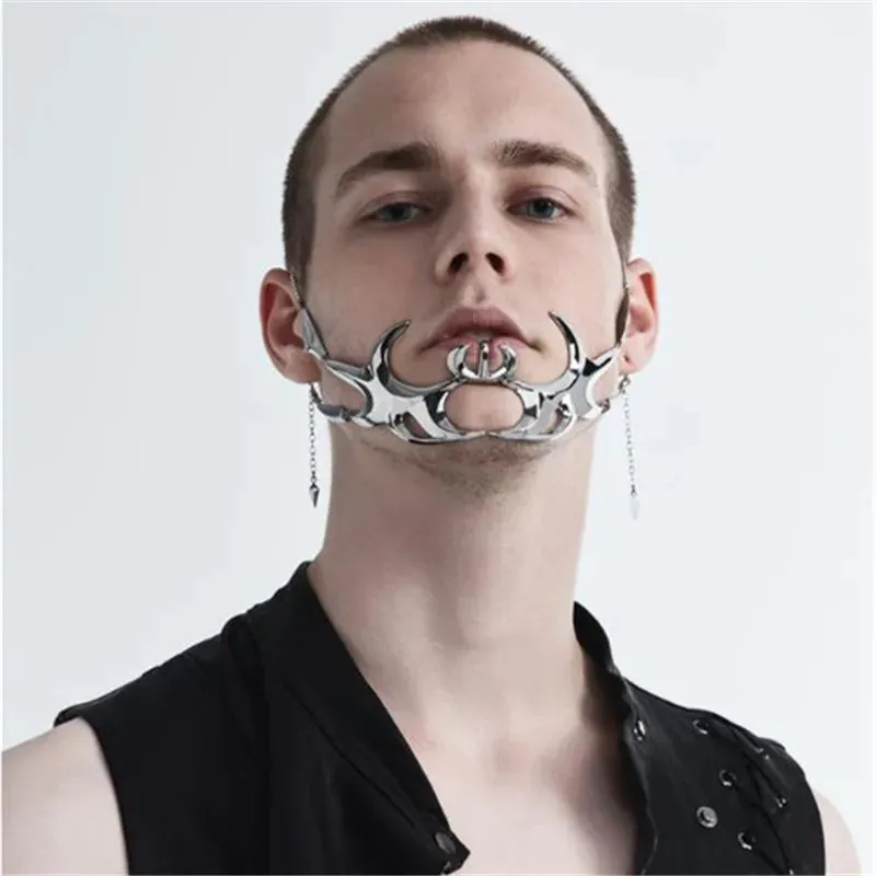 2024 New Gothic Hip Hop Metal Mecha Storm Ornament Fluid Face Earrings Boys Girls Street Trendy Cool Jewelry Gifts