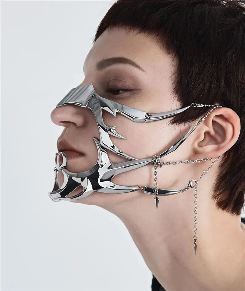 2024 New Gothic Hip Hop Metal Mecha Storm Ornament Fluid Face Earrings Boys Girls Street Trendy Cool Jewelry Gifts