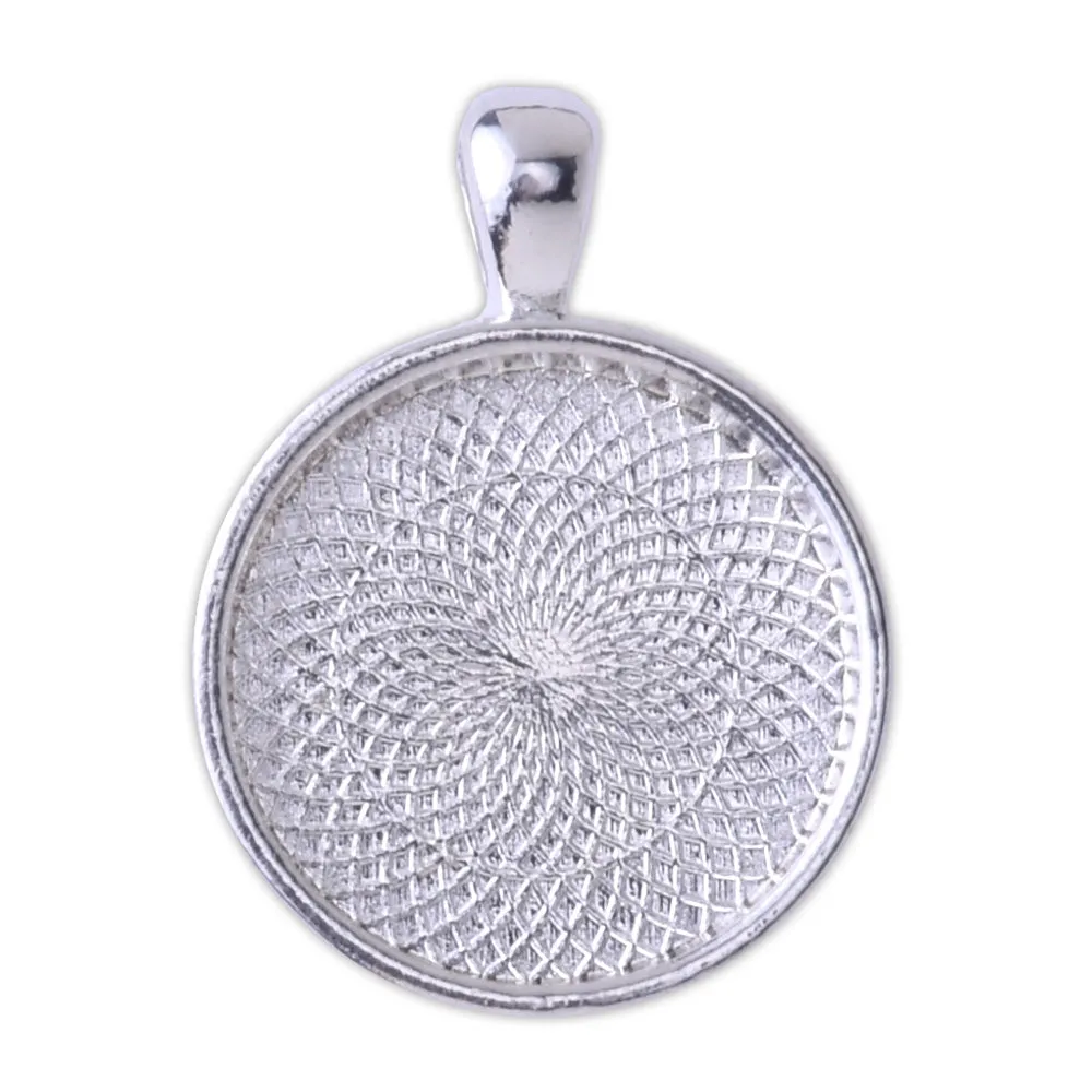 20mm Silver Round Cameo Cabochon Bezel  Base Setting Pendants Mini pendant trays 20pcs