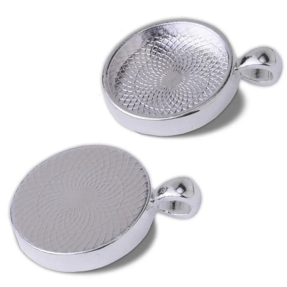 20mm Silver Round Cameo Cabochon Bezel  Base Setting Pendants Mini pendant trays 20pcs