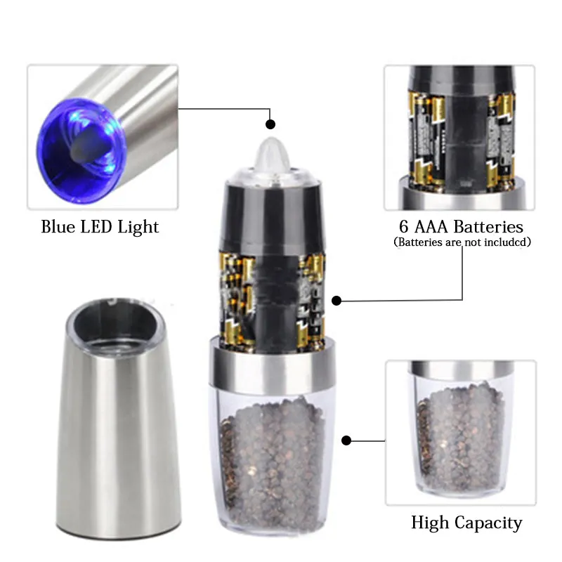 2pcs/set Electric Pepper Grinder Salt And Pepper Mills Spice Grinder