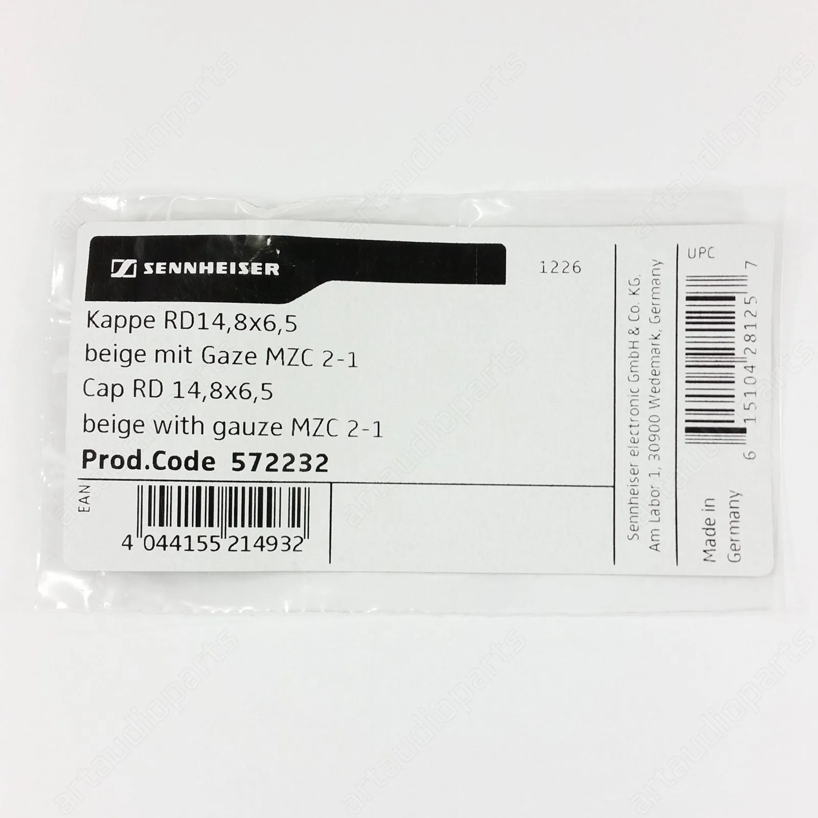 572232 Mic Cap beige Short version 6.5mm MZC2-1 for Sennheiser HSP2