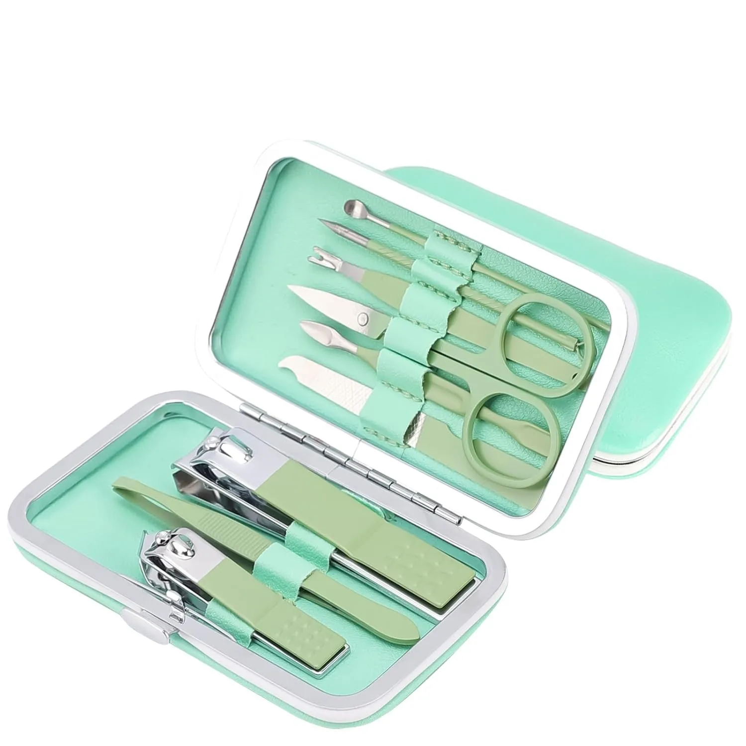 8 PCS Premium Manicure Set,  Nail Clippers, Professional Grooming Gift Kit, Pedicure Kit, Stainless Steel Facial, Cuticle, Nail Care Tools with Luxurious Portable Travel Case, for Men & Women