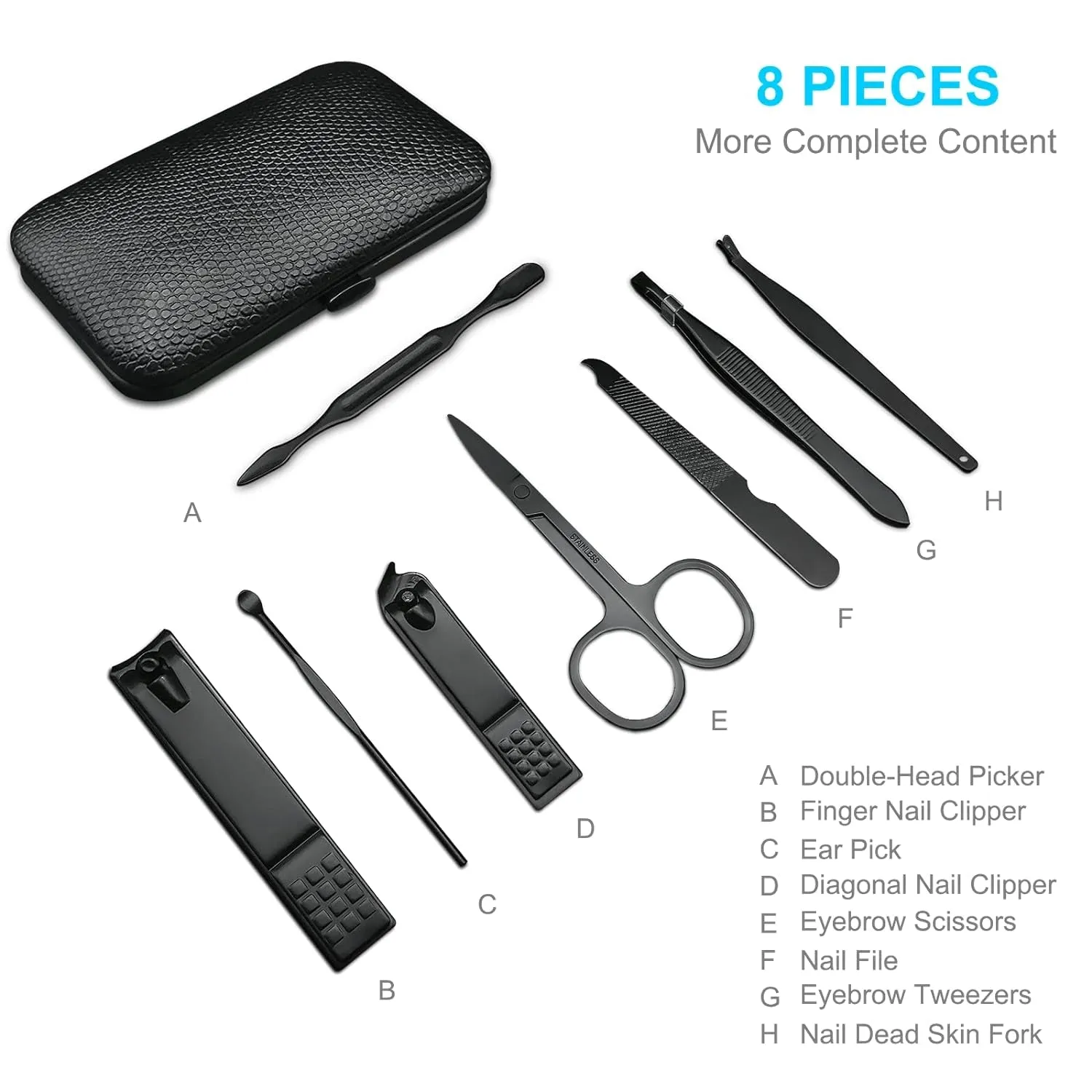 8 PCS Premium Manicure Set,  Nail Clippers, Professional Grooming Gift Kit, Pedicure Kit, Stainless Steel Facial, Cuticle, Nail Care Tools with Luxurious Portable Travel Case, for Men & Women