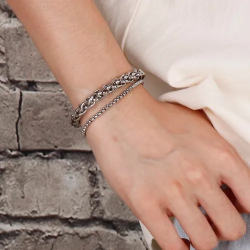 8mm Double Wheat and Box Chain Bracelet