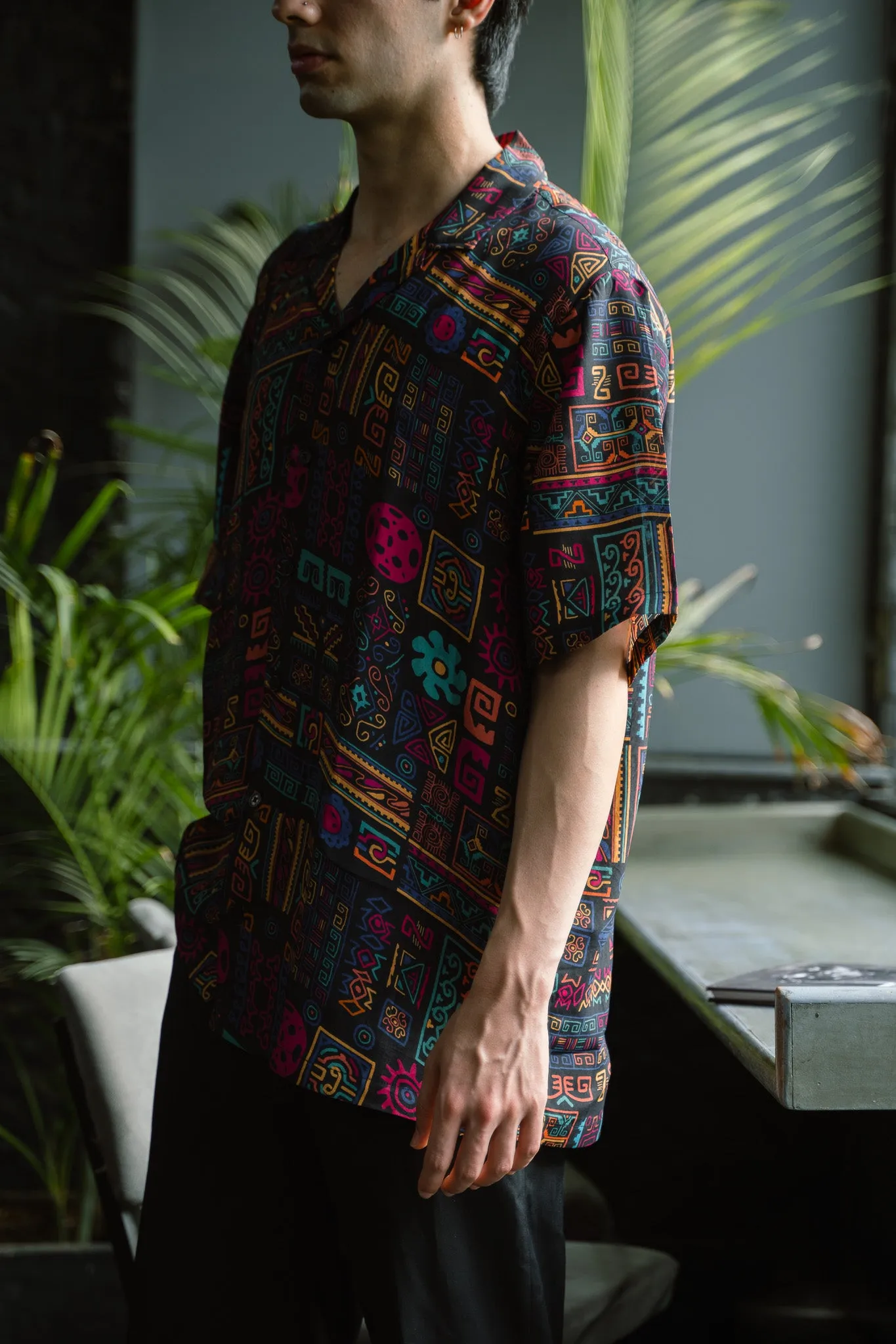 Abstract Earthy Black Oversize Shirt