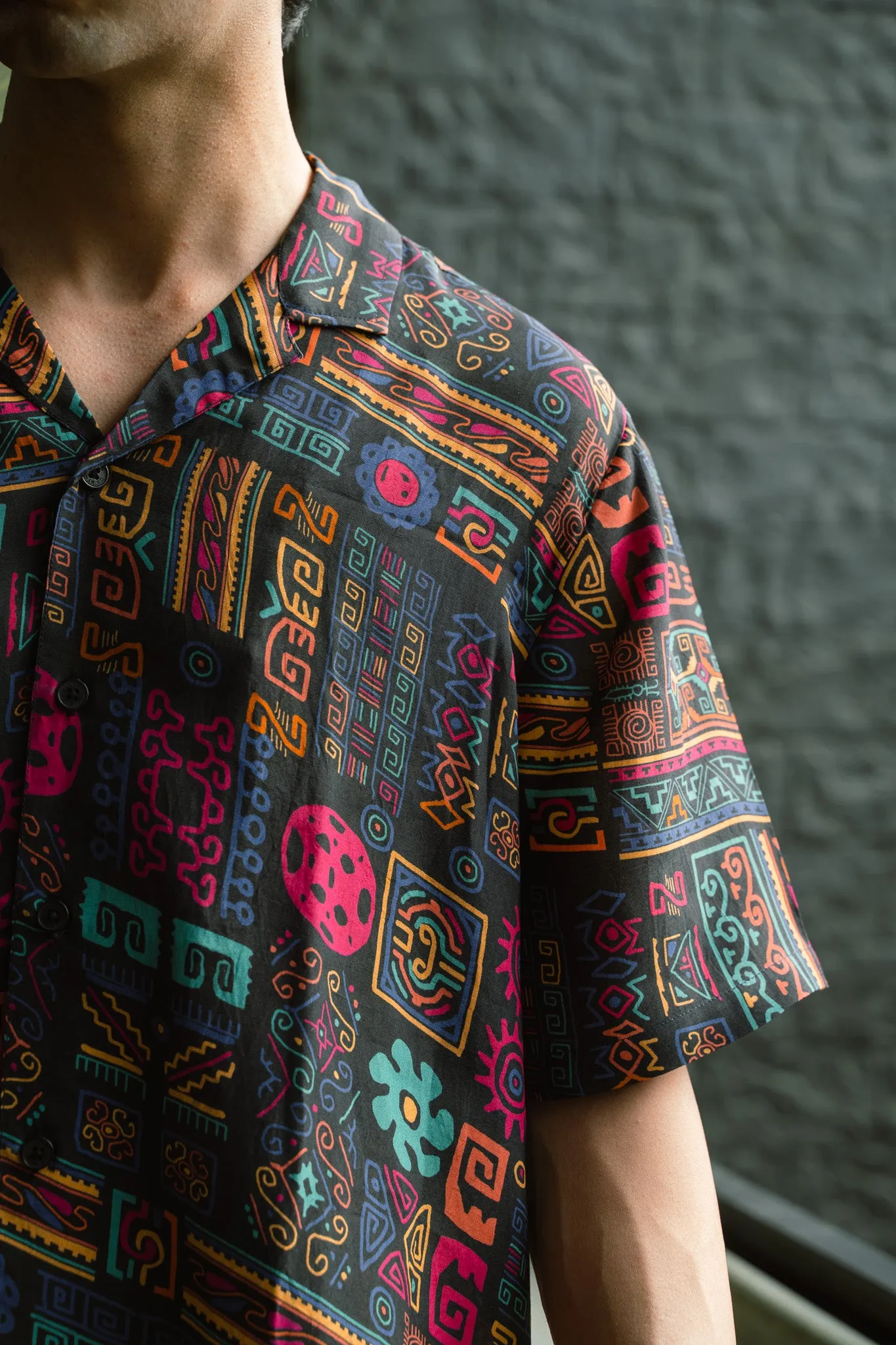 Abstract Earthy Black Oversize Shirt