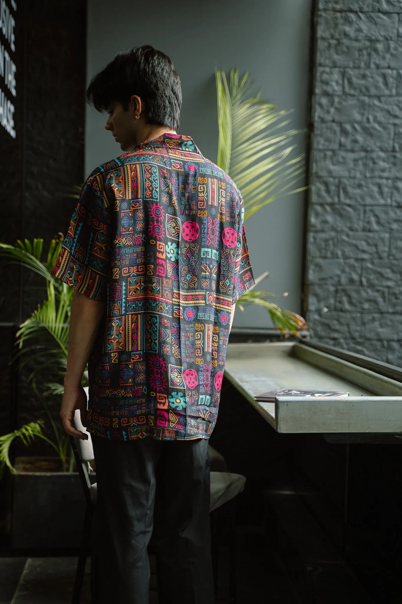 Abstract Earthy Black Oversize Shirt