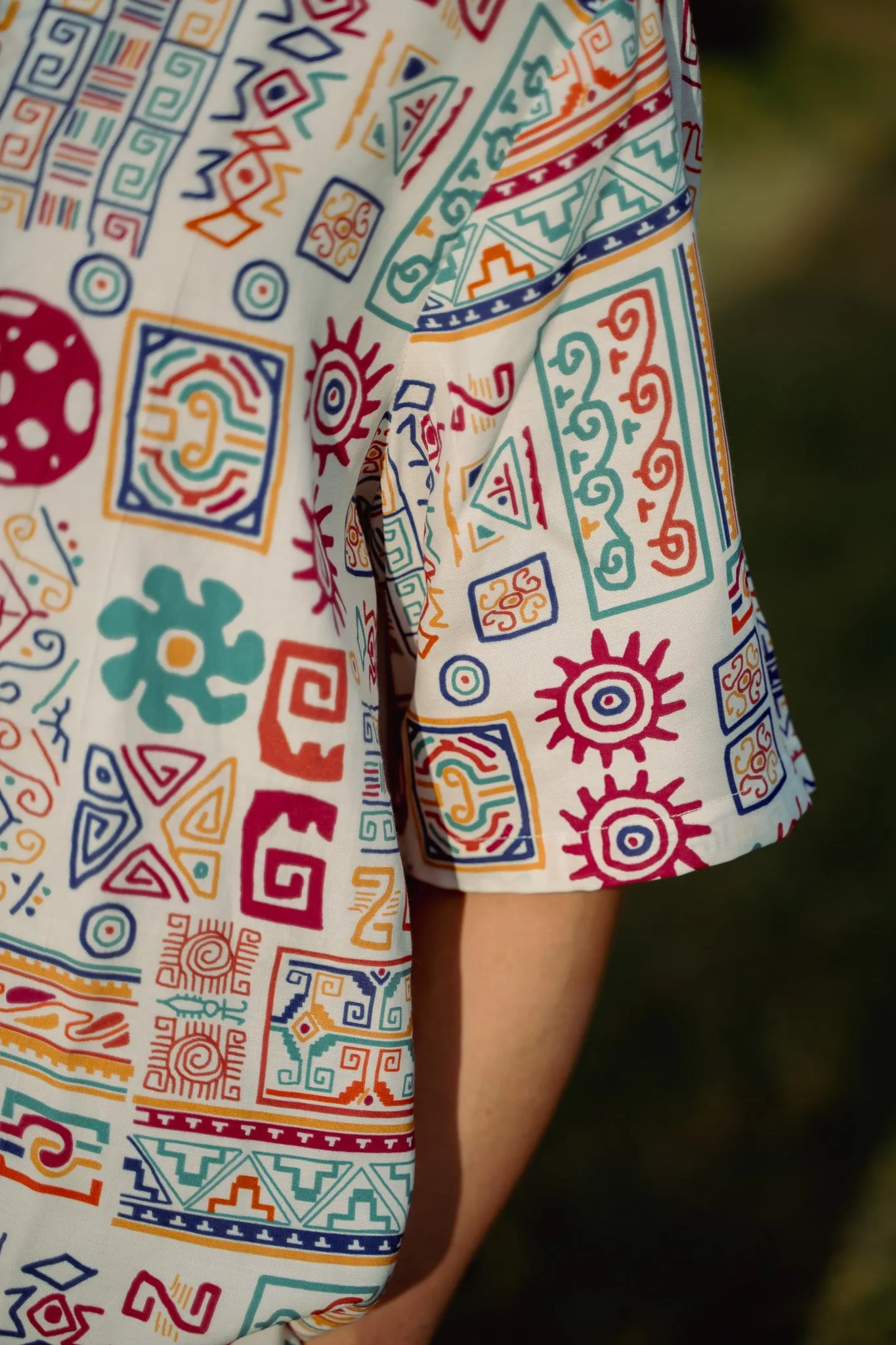 Abstract Earthy White Oversize Shirt