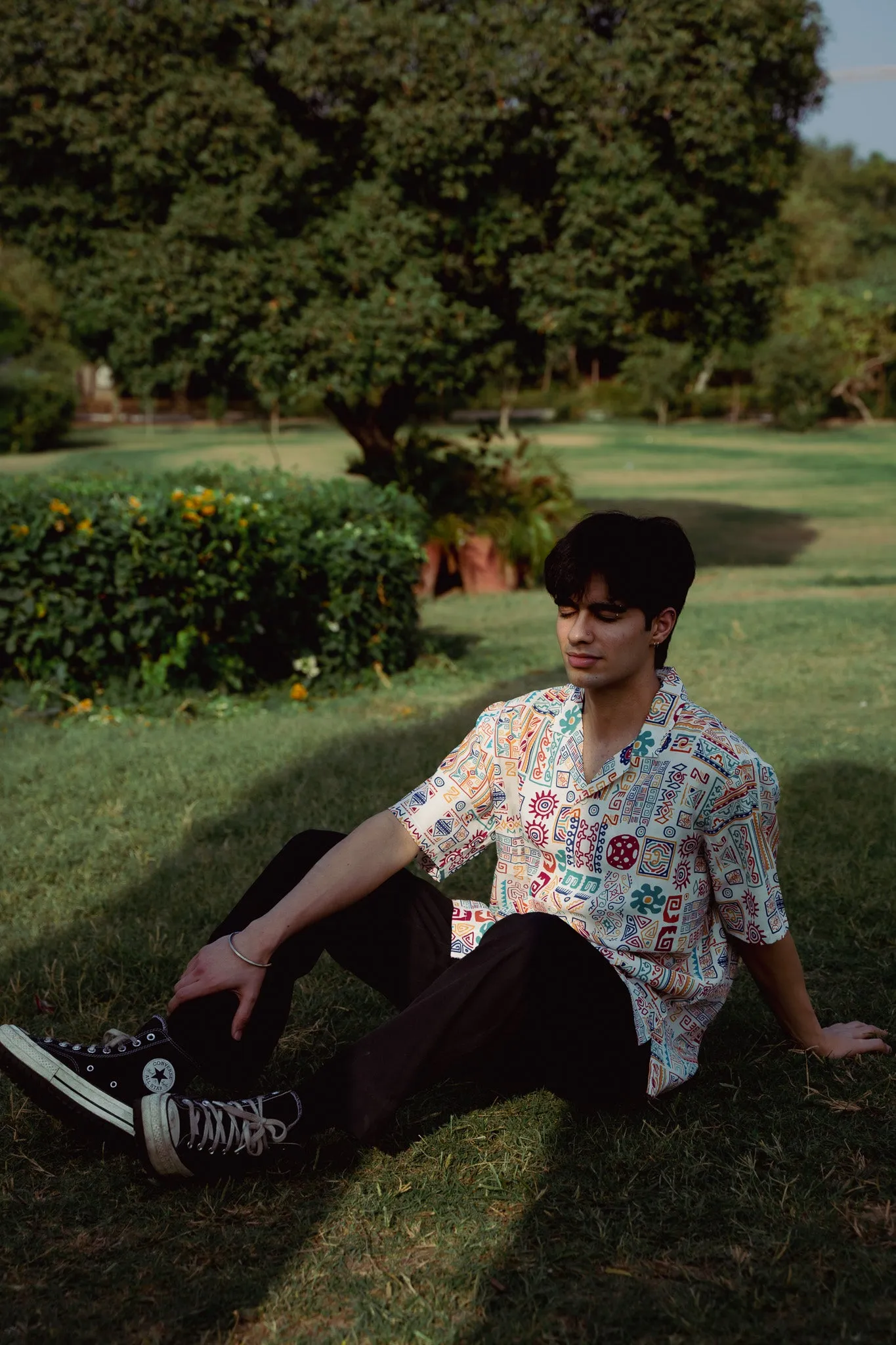 Abstract Earthy White Oversize Shirt