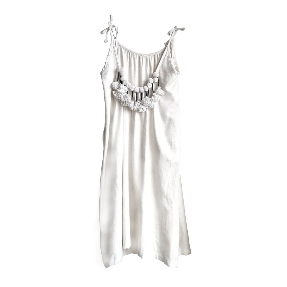 Adorned Linen and Cotton Slip Dress
