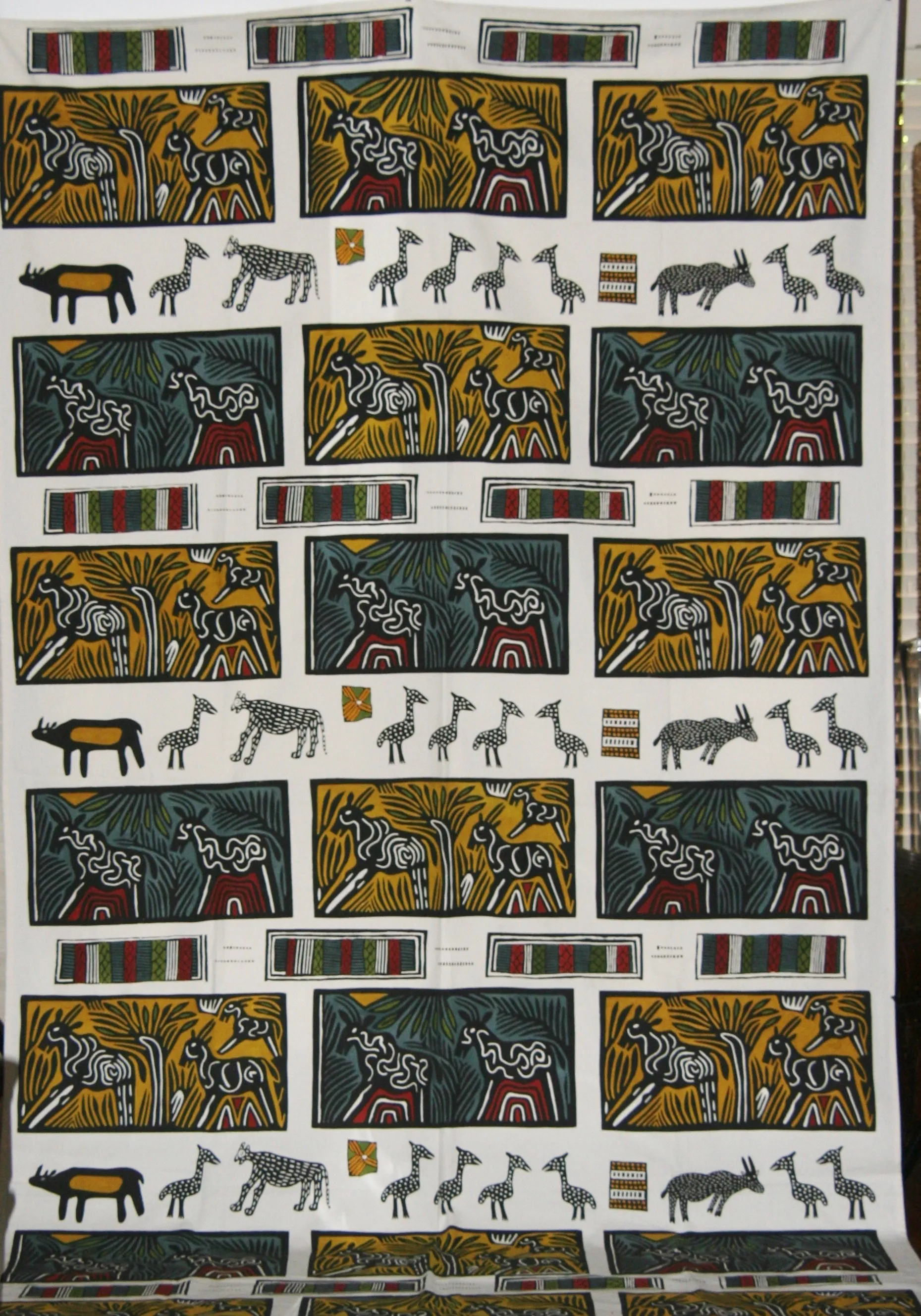 African Textile Art on Fabric Abstract African Animals in the Forests of Southern Africa 100"L X 60"W Wall Hanging Home Decor