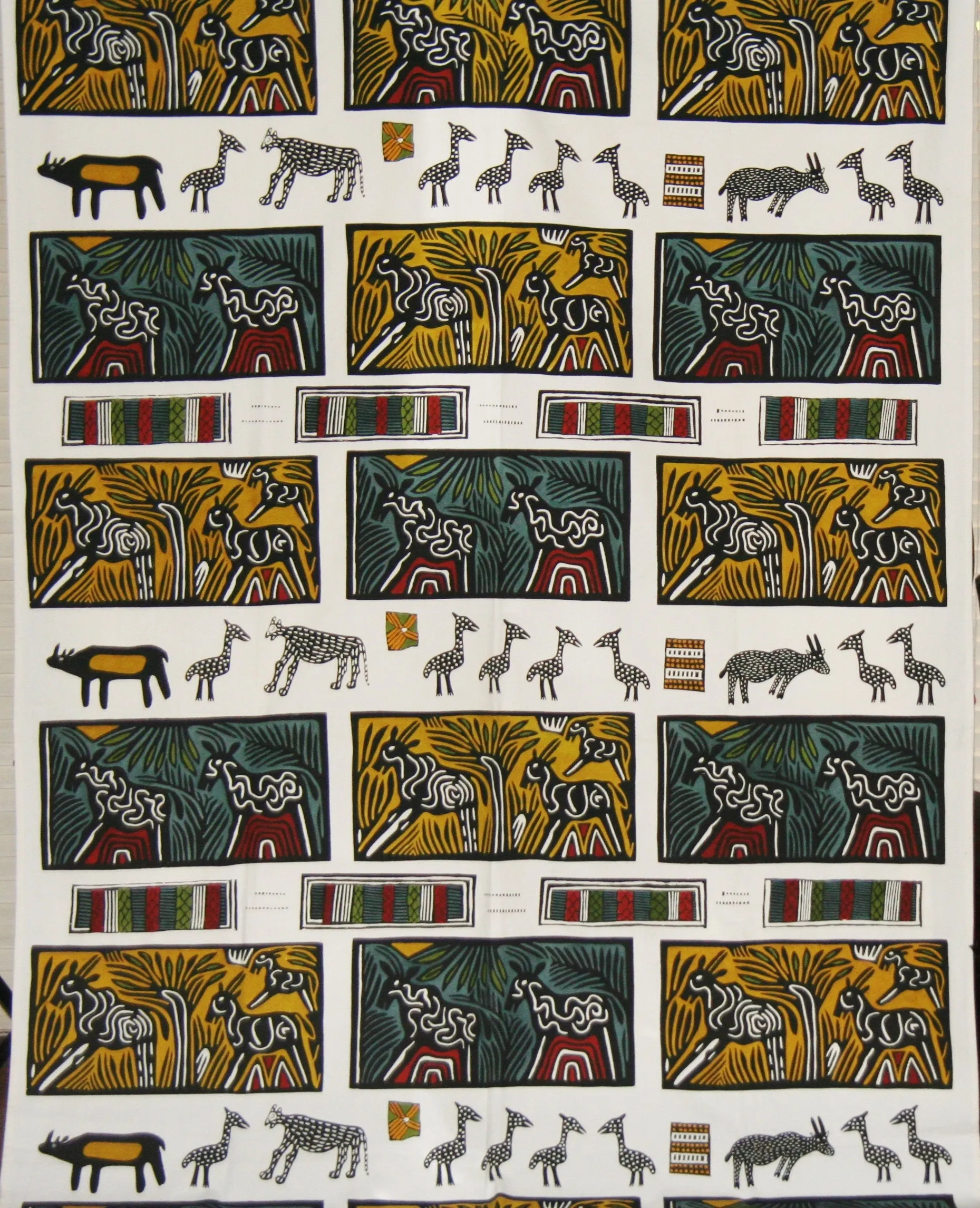 African Textile Art on Fabric Abstract African Animals in the Forests of Southern Africa 100"L X 60"W Wall Hanging Home Decor