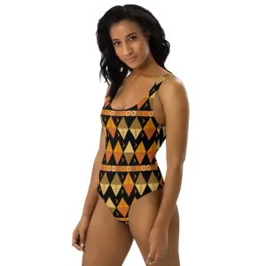 African Tribal Print One-Piece Swimsuit - Earthy