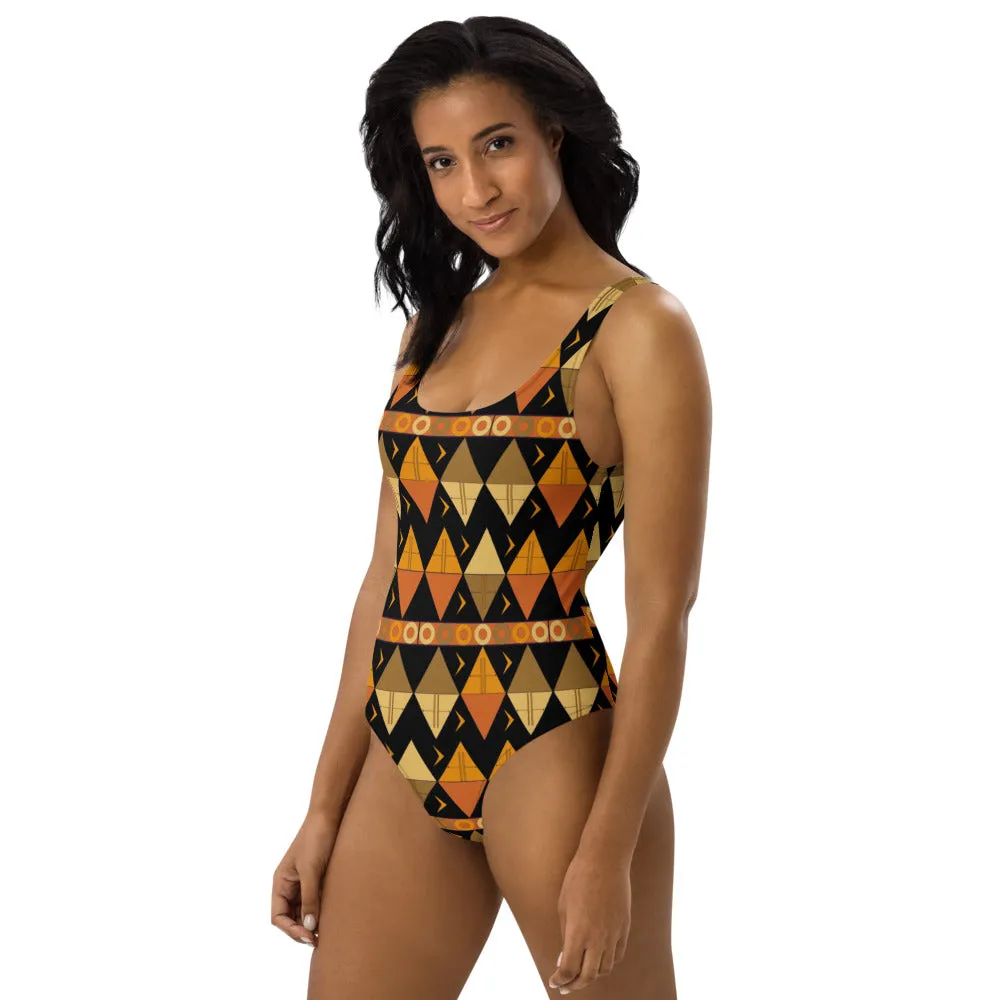 African Tribal Print One-Piece Swimsuit - Earthy