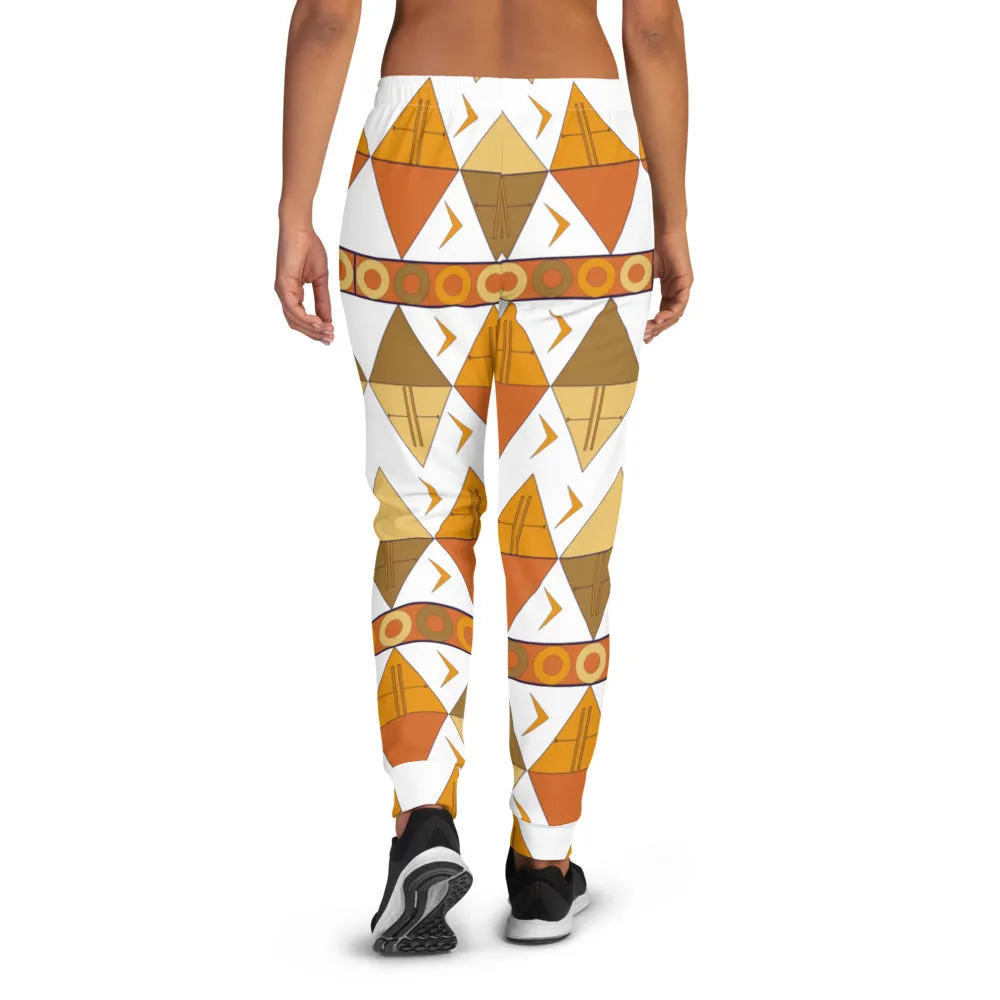 African Tribal Print Women's Joggers - Earthy/White