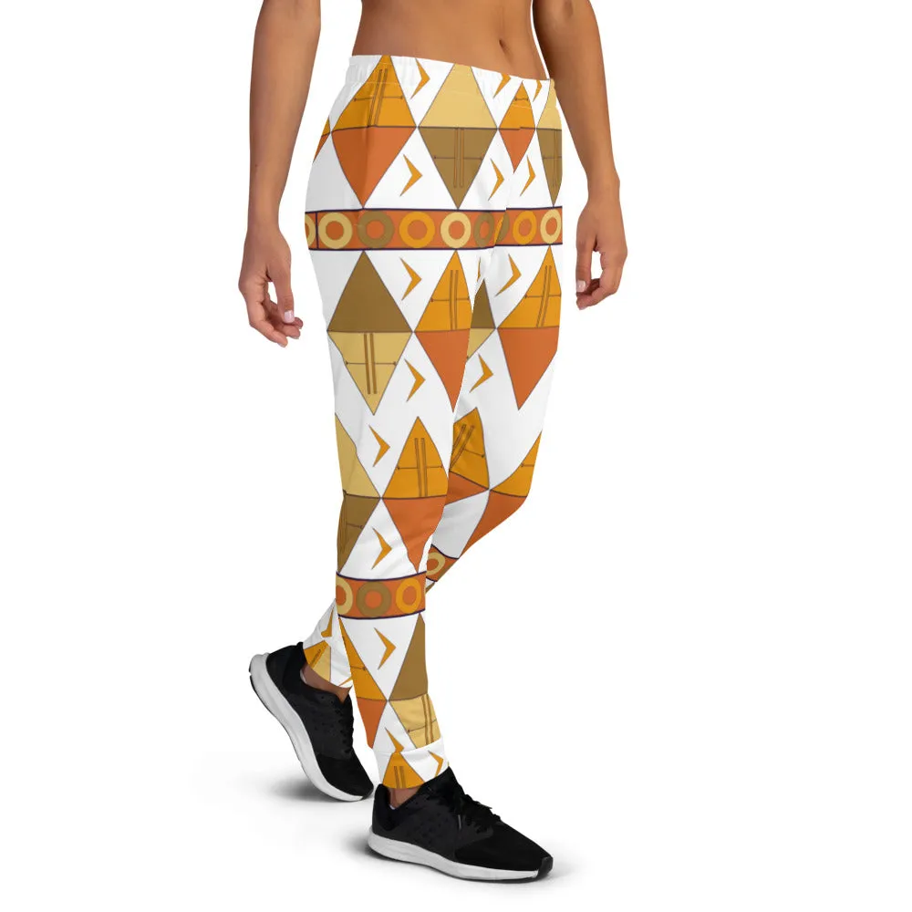 African Tribal Print Women's Joggers - Earthy/White