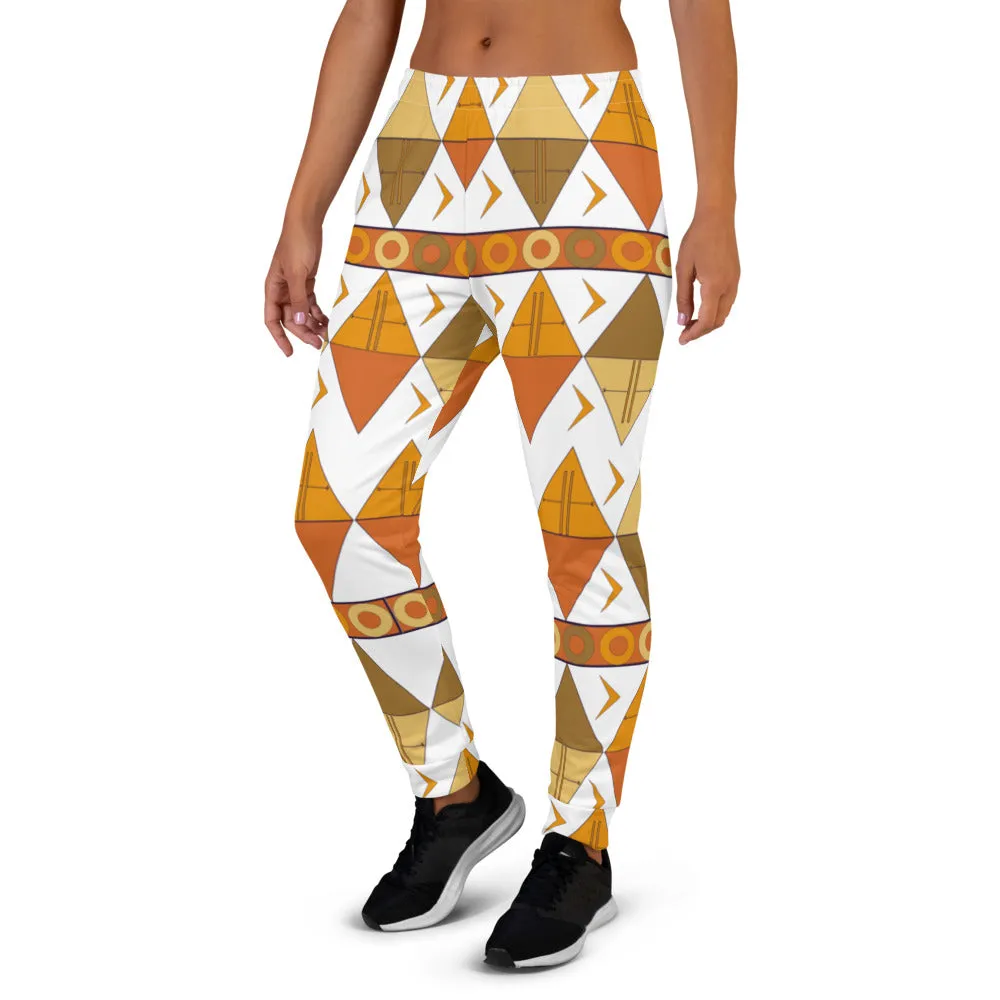 African Tribal Print Women's Joggers - Earthy/White