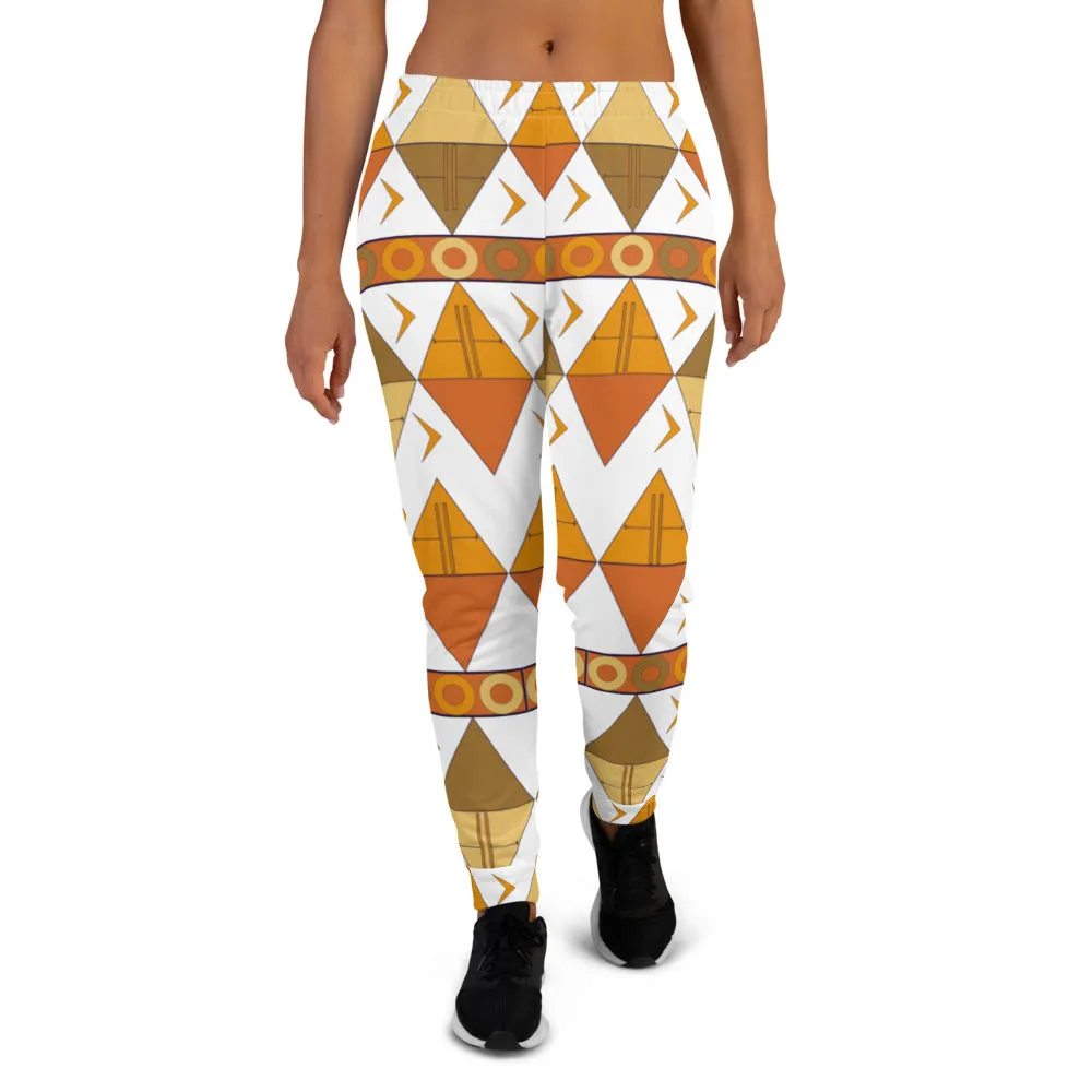 African Tribal Print Women's Joggers - Earthy/White