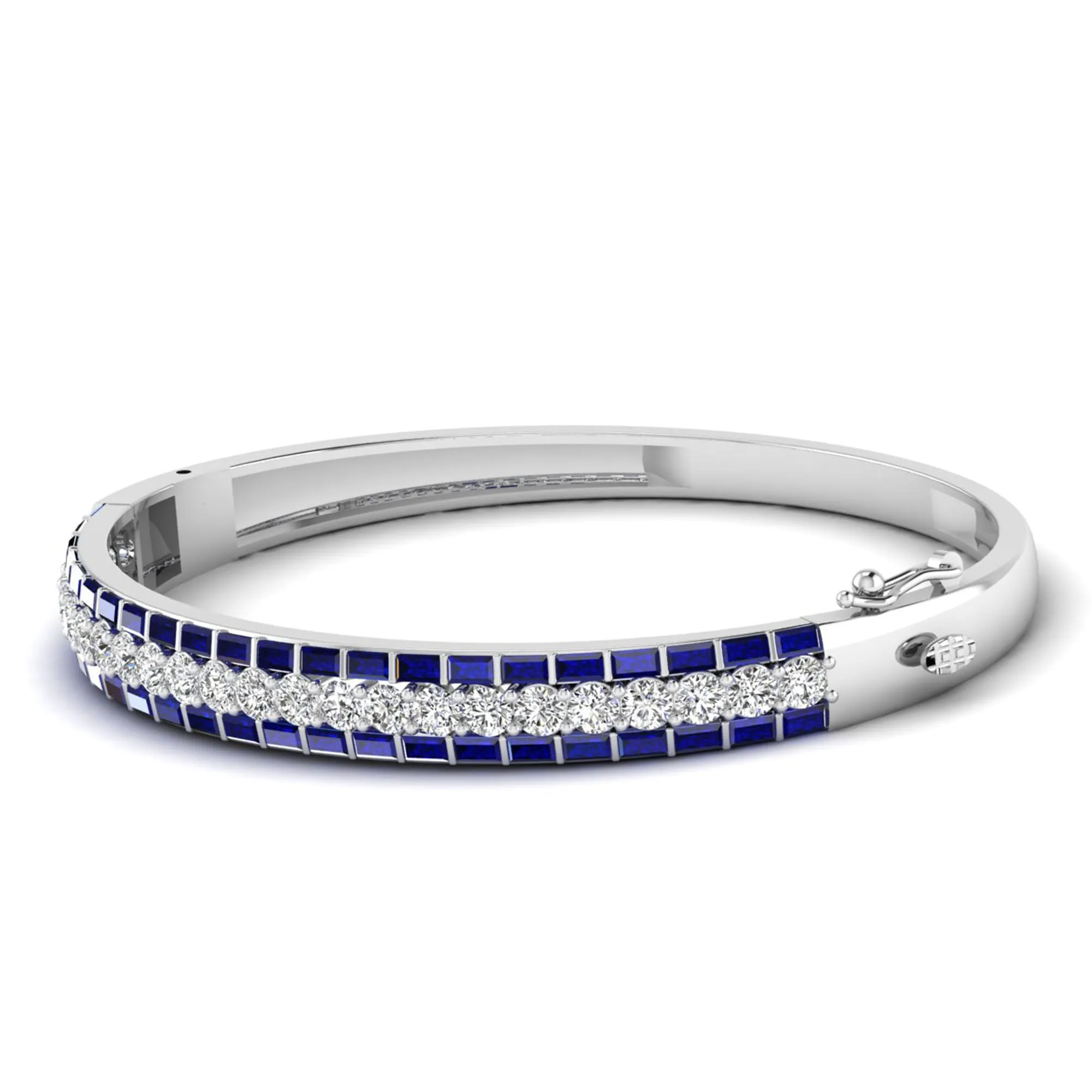 Alternating Baguette Sapphire and Cluster Diamond Bracelet