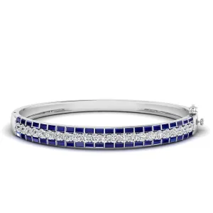 Alternating Baguette Sapphire and Cluster Diamond Bracelet