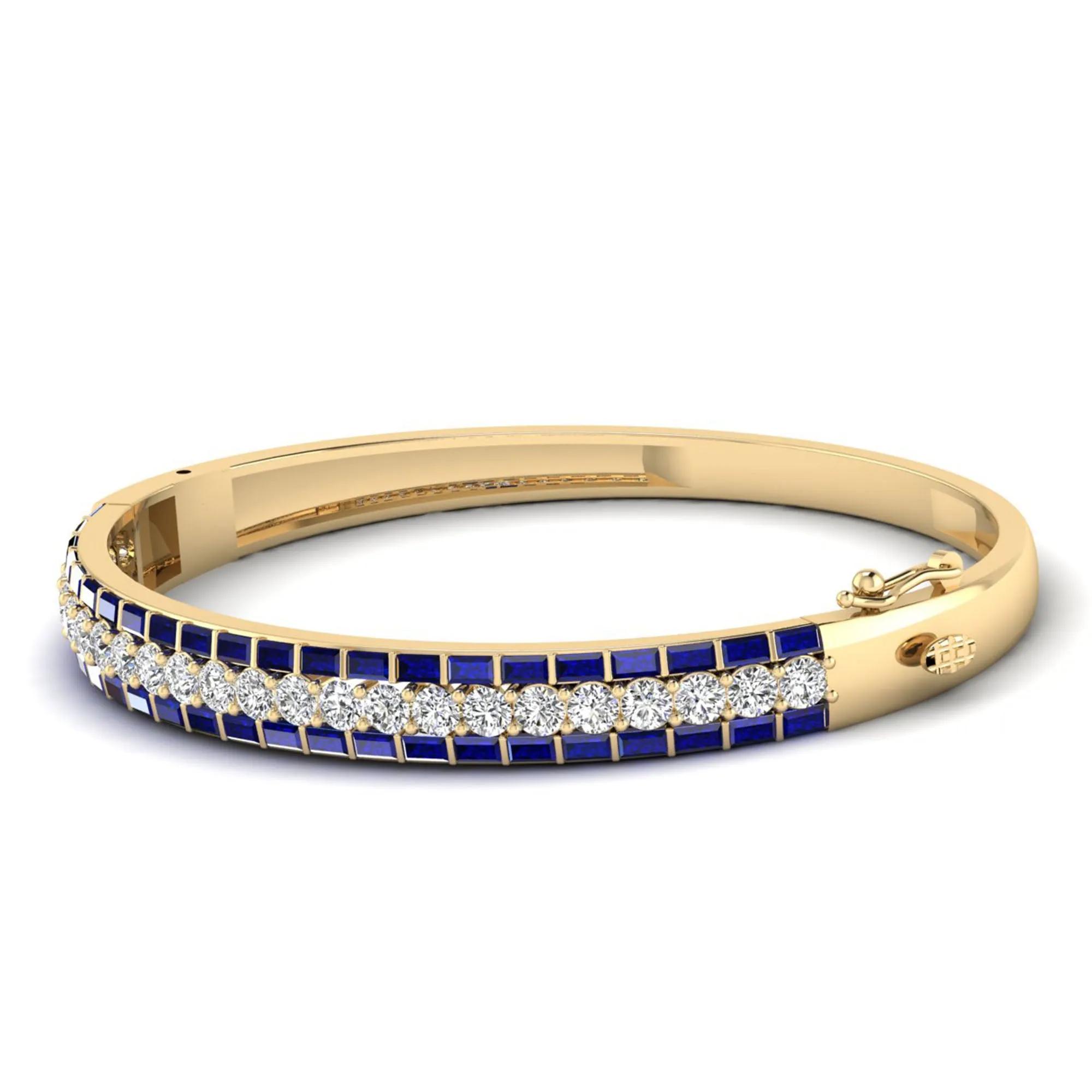 Alternating Baguette Sapphire and Cluster Diamond Bracelet