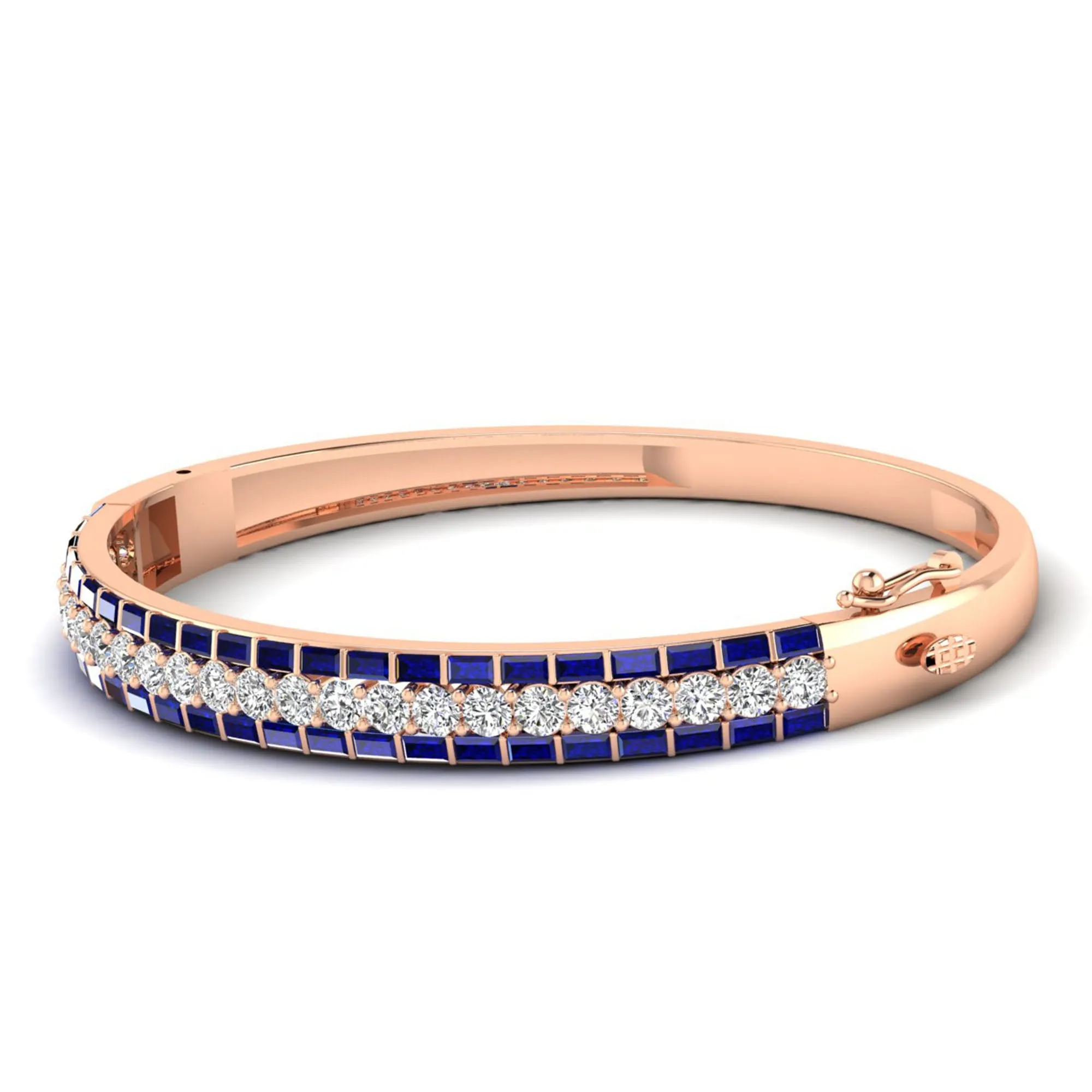 Alternating Baguette Sapphire and Cluster Diamond Bracelet