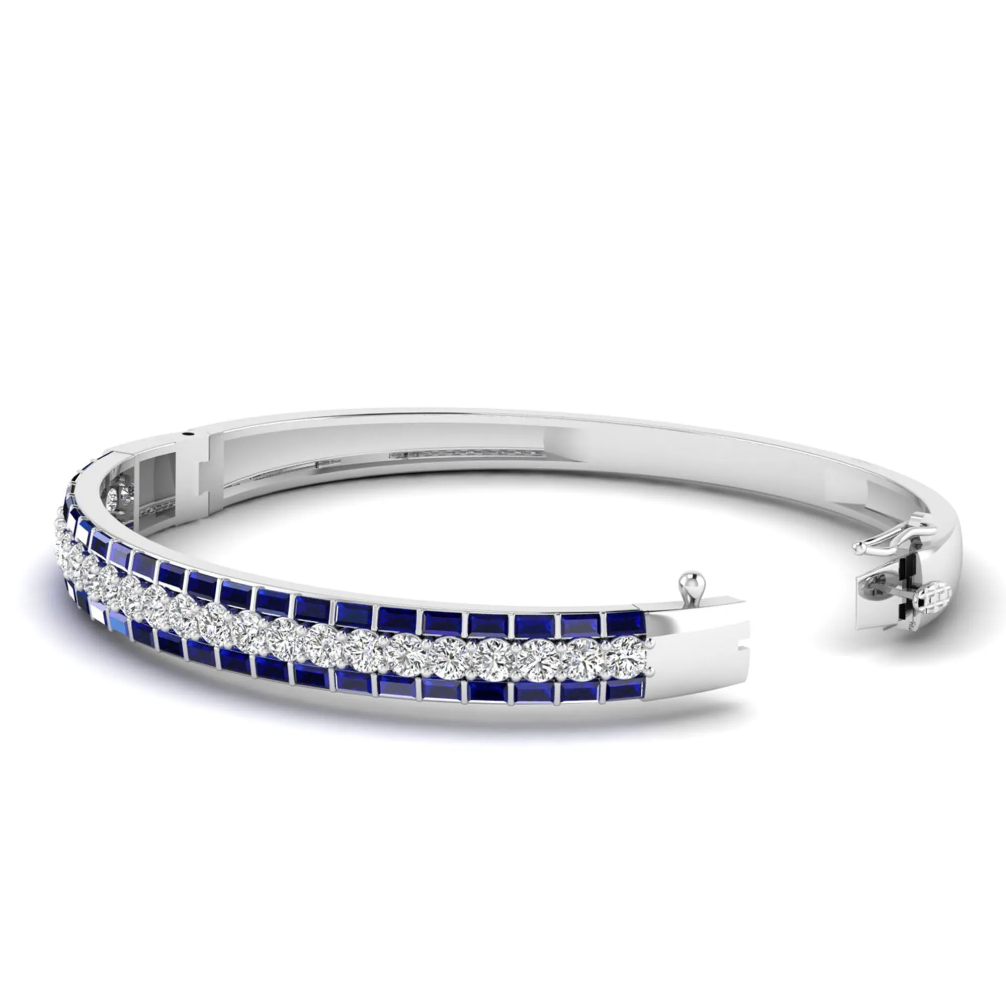 Alternating Baguette Sapphire and Cluster Diamond Bracelet