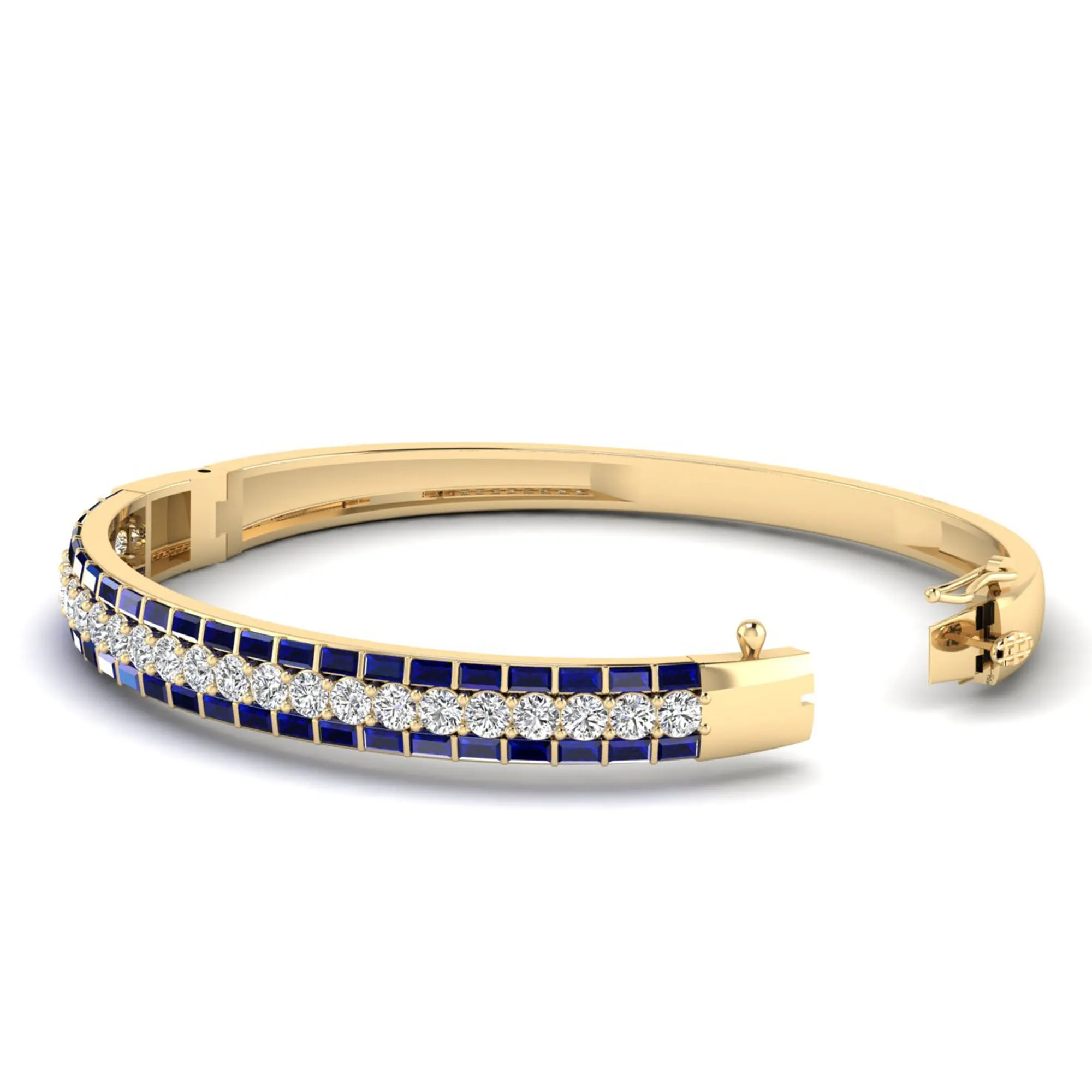 Alternating Baguette Sapphire and Cluster Diamond Bracelet