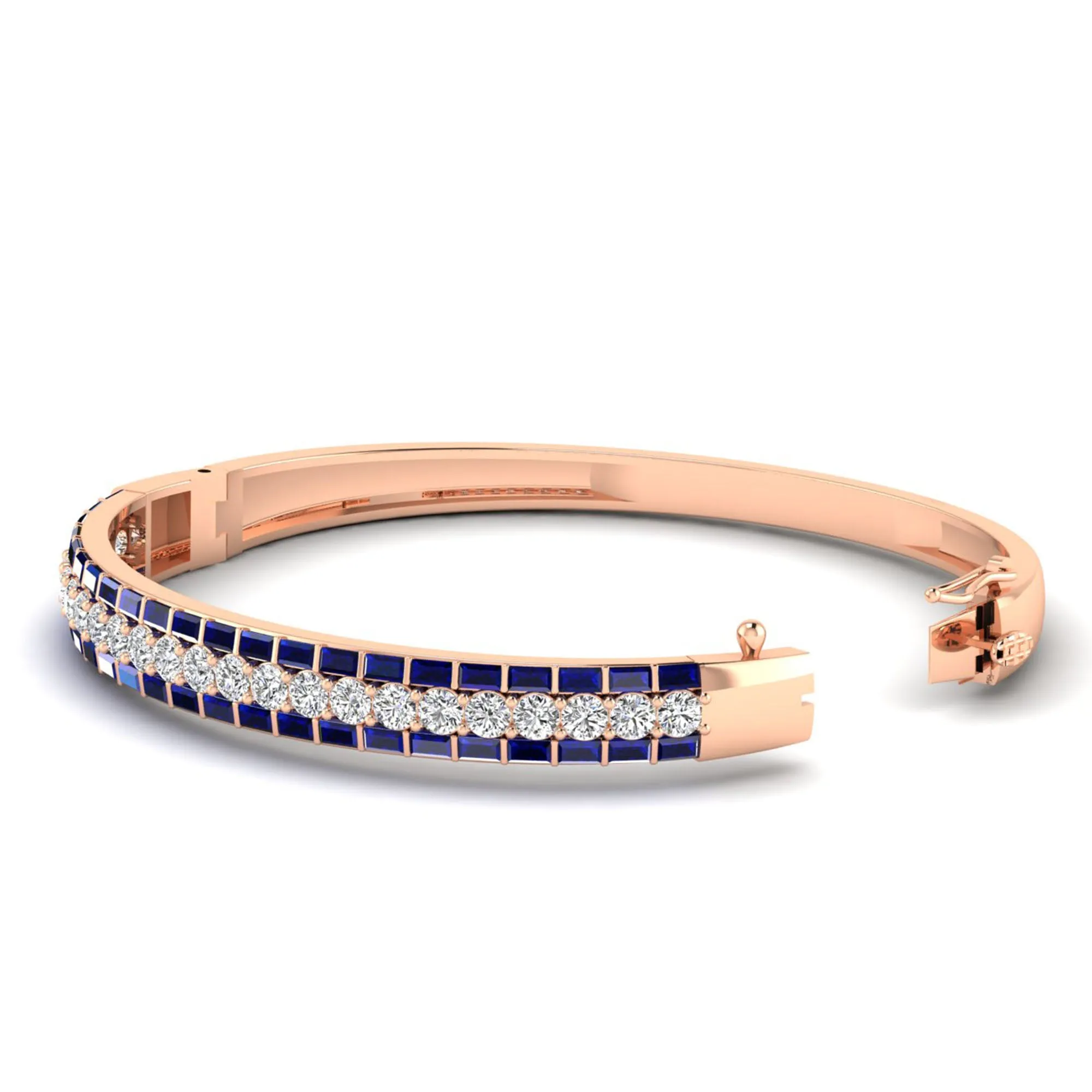 Alternating Baguette Sapphire and Cluster Diamond Bracelet