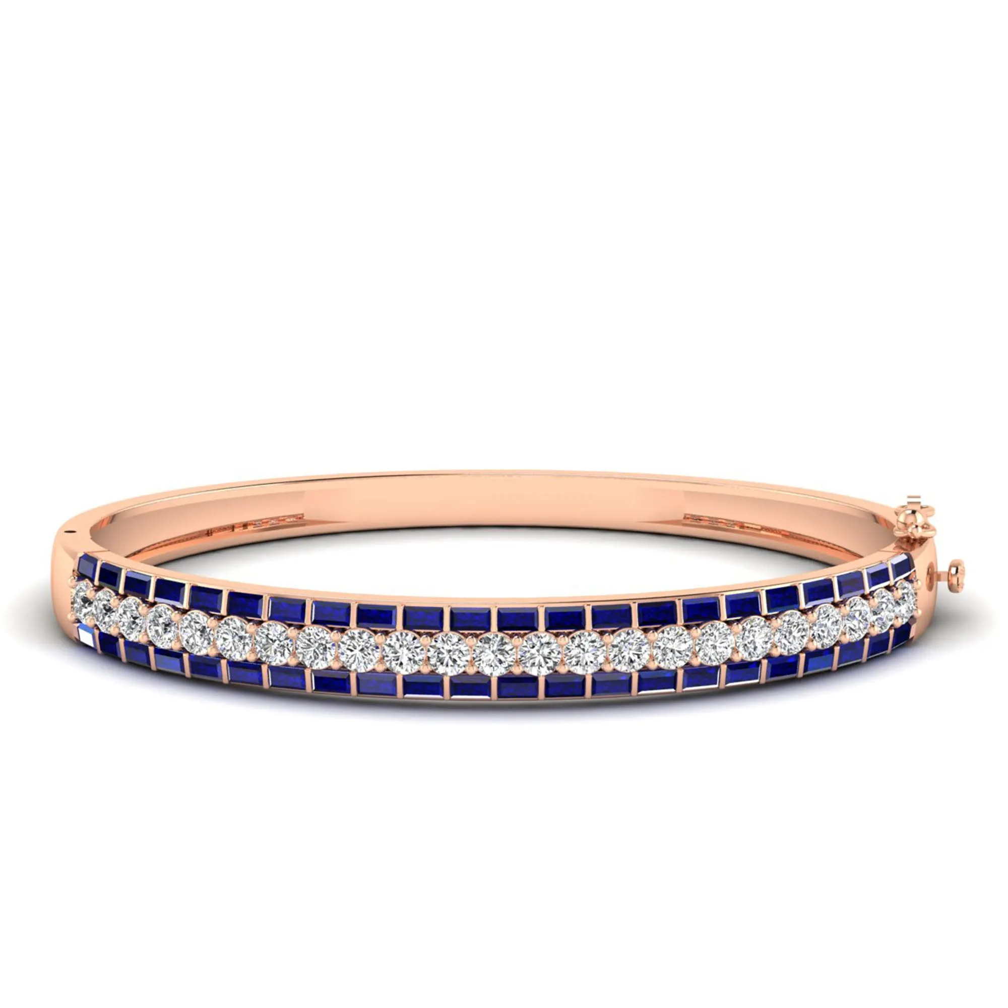 Alternating Baguette Sapphire and Cluster Diamond Bracelet