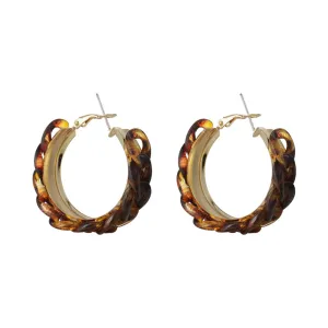 Amber Resin & 18K Gold-Plated Chain Hoop Earrings