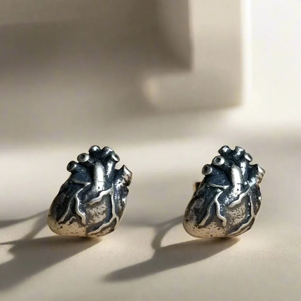 Anatomical Human Heart Punk Stud Earrings