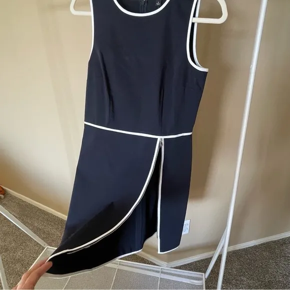 Ann Taylor Navy Sleeveless Sheath Dress with White Trim