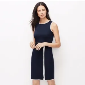 Ann Taylor Navy Sleeveless Sheath Dress with White Trim