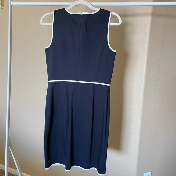 Ann Taylor Navy Sleeveless Sheath Dress with White Trim