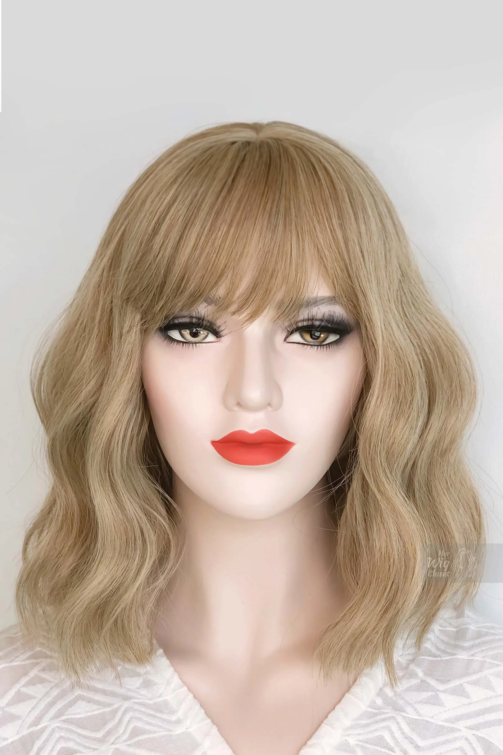 Ash Blonde Wavy Synthetic Wig with Bangs Alicia
