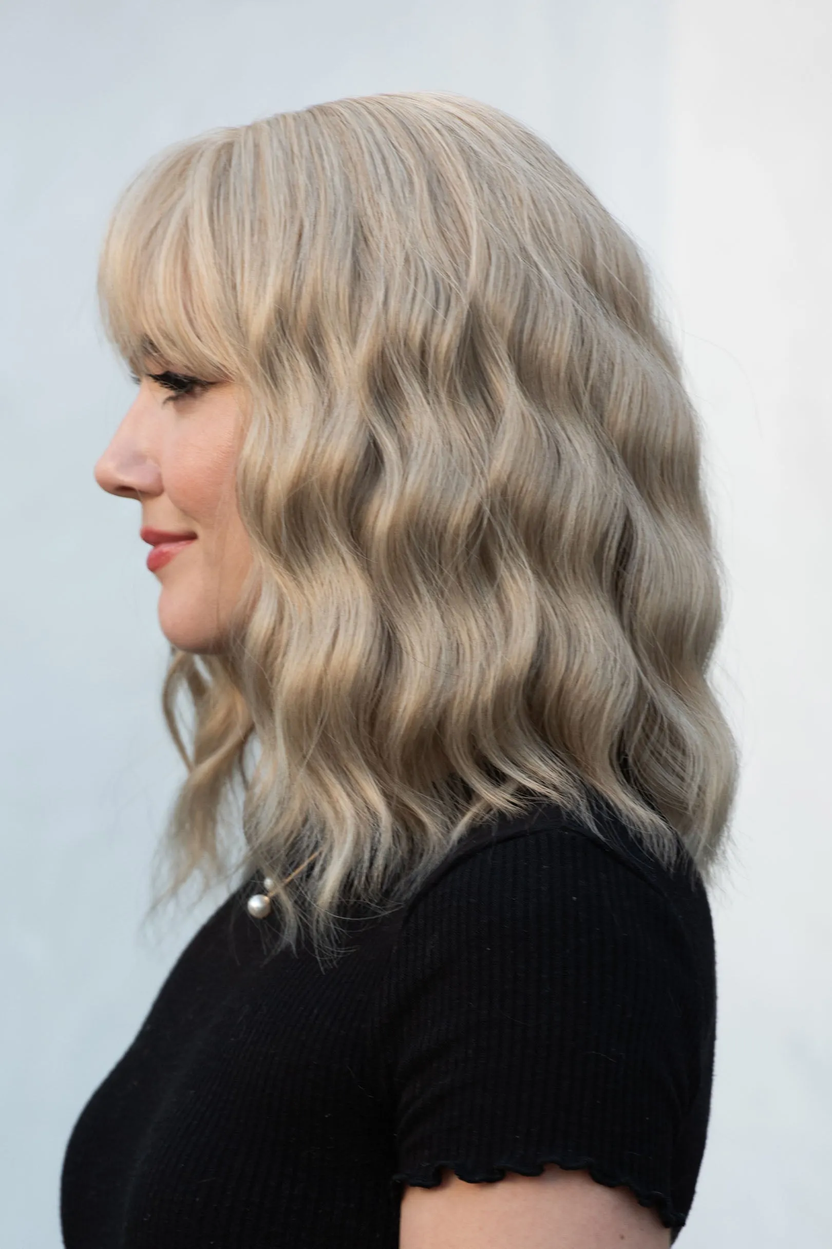 Ash Blonde Wavy Synthetic Wig with Bangs Alicia